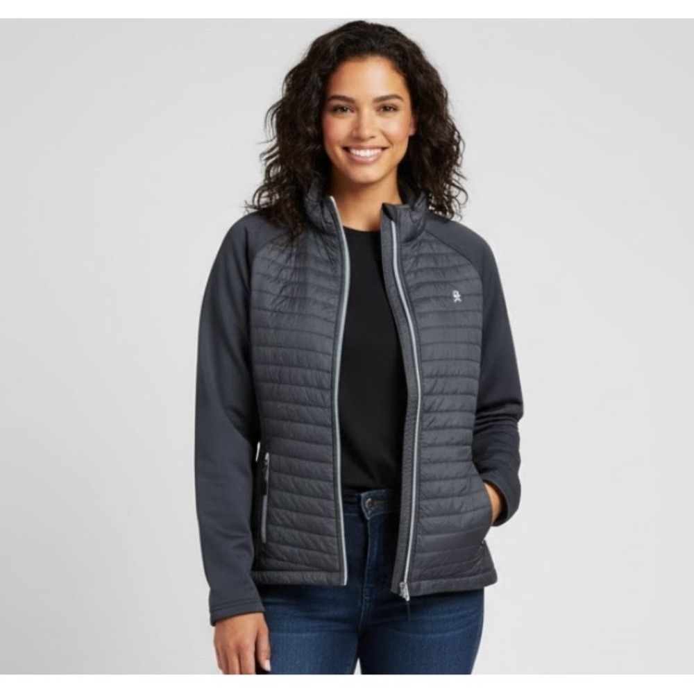 Little Donkey Andy Womens Lg Puffer Jacket Charcoal Gray Full Zip Quilted Fleece